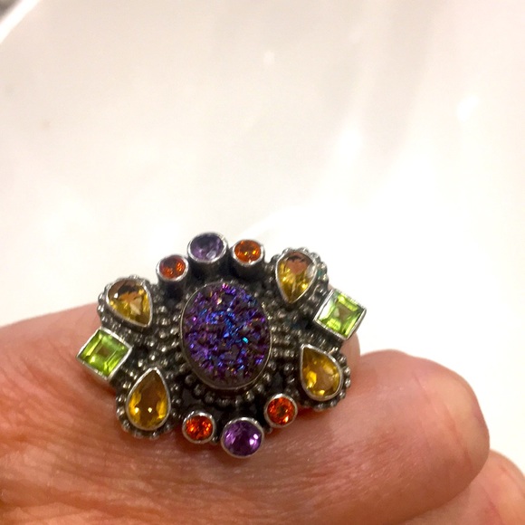 Multi stone ring/Sterling silver/much prettier in person - Picture 1 of 5